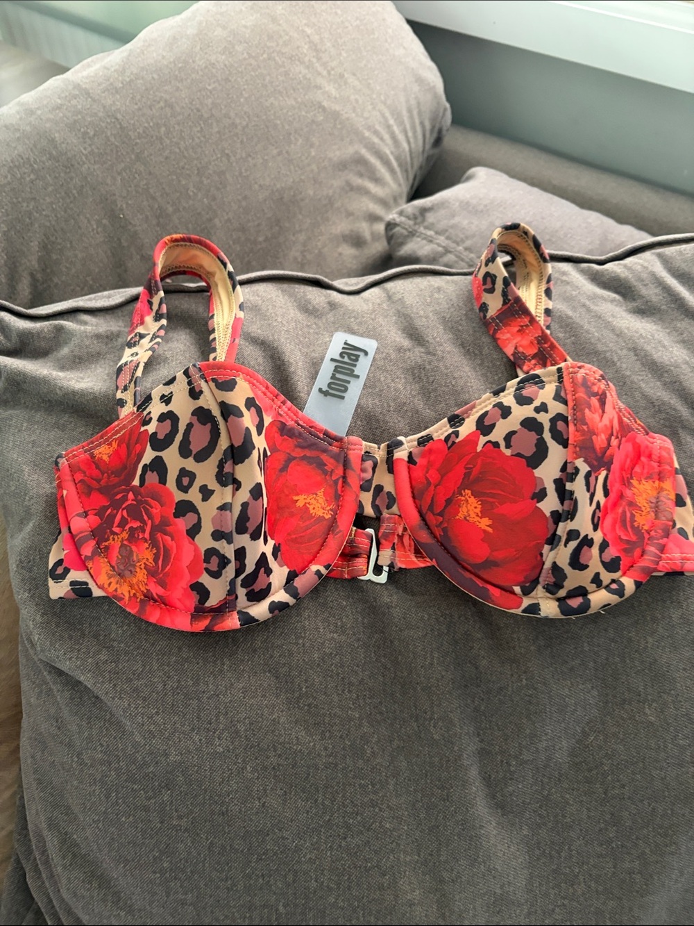 Forplay Red Floral & Leopard Print Underwire Bra